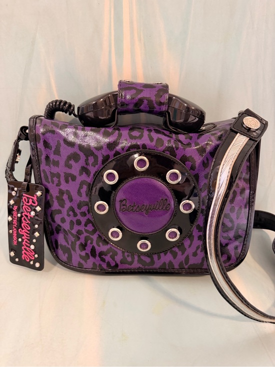 Betsey Johnson Handbags - Betsey Johnson Purple and Black Leopard Print Crossbody Phone Bag
